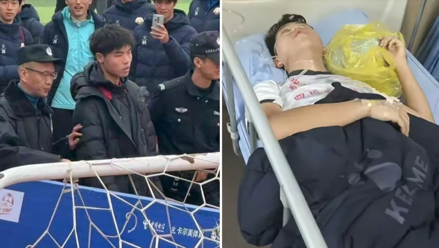 离谱！国内足球赛事现暴力一幕，球员拳击对手致送医，赛后被警方带走