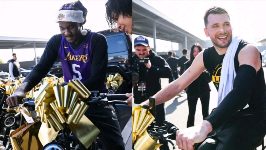 东契奇豪送103辆电动自行车！艾顿收到后狂笑，湖人工作人员也有份