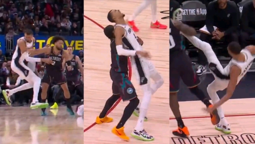 文班法则来了！活塞对文班各种上手推搡，数次摔倒不抱怨继续打