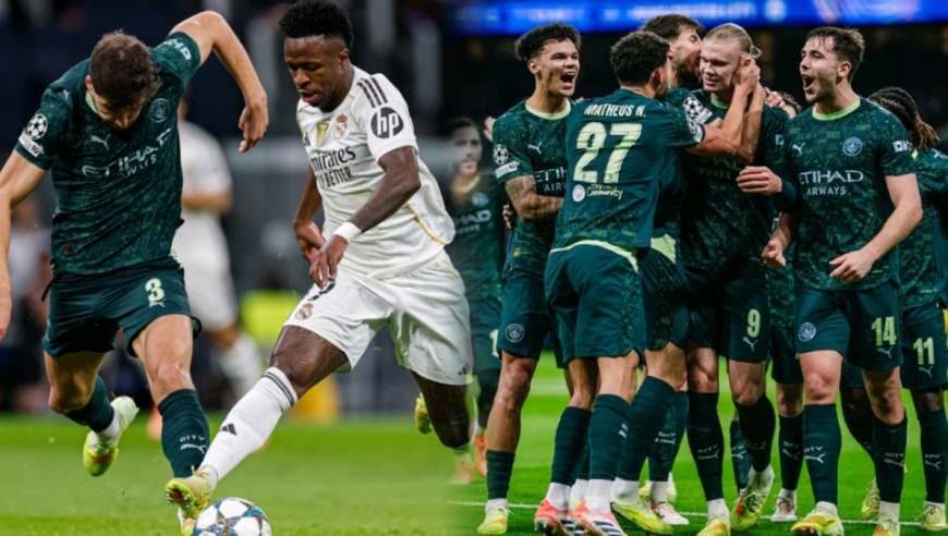 姆巴佩缺阵皇马1-2被曼城逆转！吕迪格抱摔送点，维尼修斯空门不进