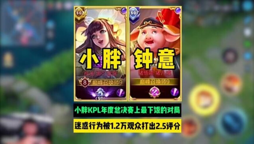 小胖KPL年度总决赛上最下饭的对局，局内的迷惑行为被1.2万观众打出2.5的评分！