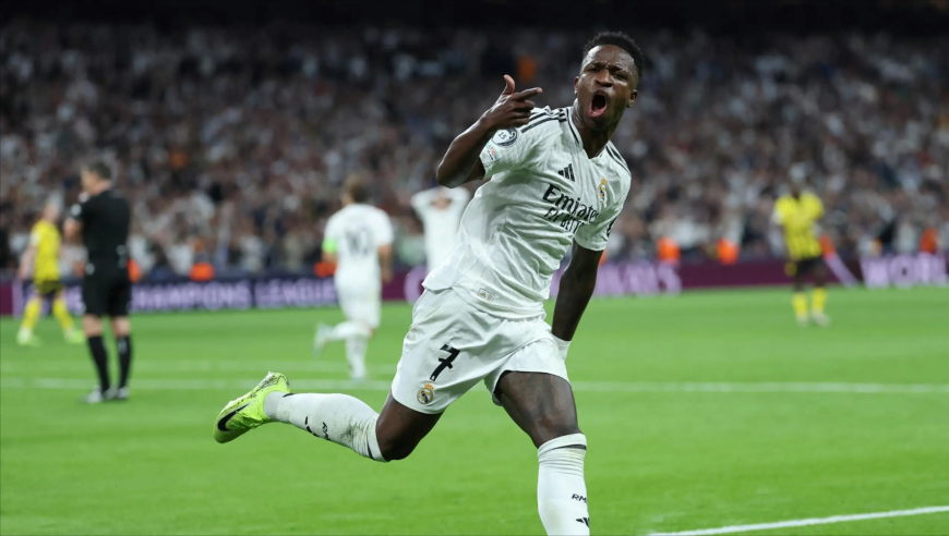 太刺激！慢镜还原维尼修斯1v3逆天世界波制胜，皇马1-0本菲卡